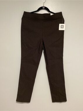 Anne Klein Dark Brown Textured Slim Pants
